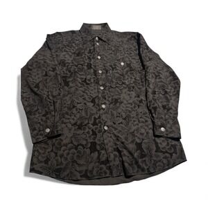 Cheq Kaku Italy Black‎ Floral Button Down Silver Button's Pocket  Size Large
